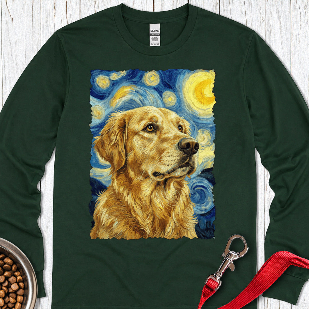 Golden Retriever Van Gogh Long Sleeve — Forest Green