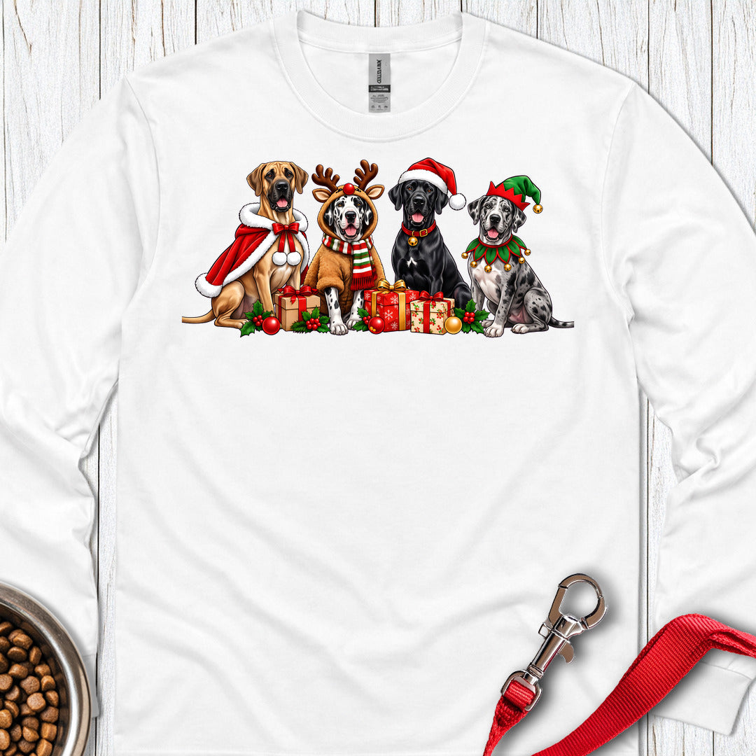 Great Dane Christmas Group Long Sleeve — White