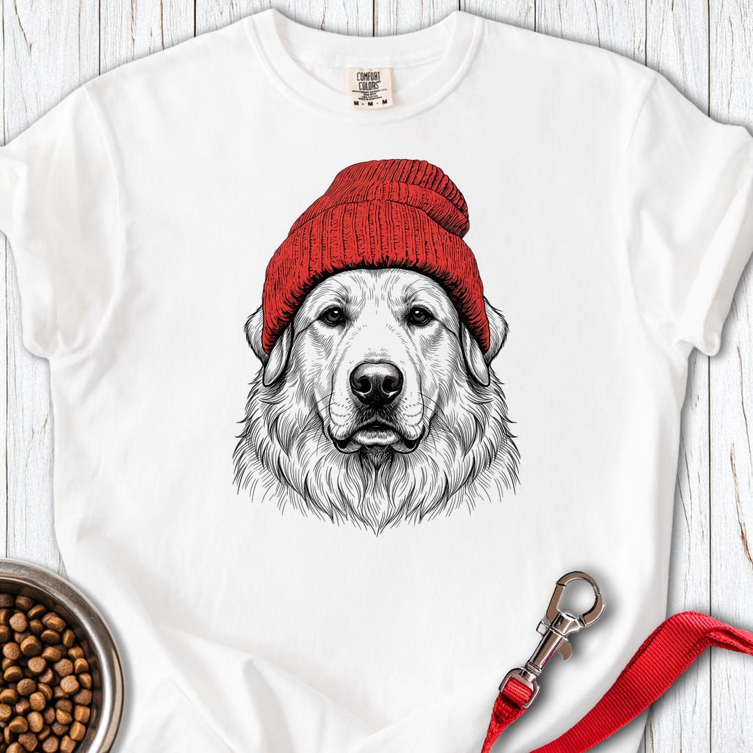 Great Pyrenees Beanie Premium Tee — White