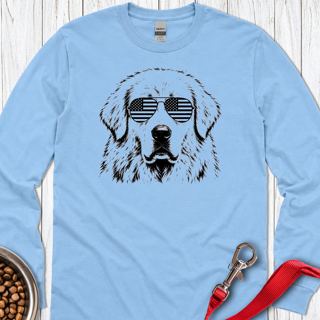 Great Pyrenees Flag Shades Long Sleeve — Carolina Blue