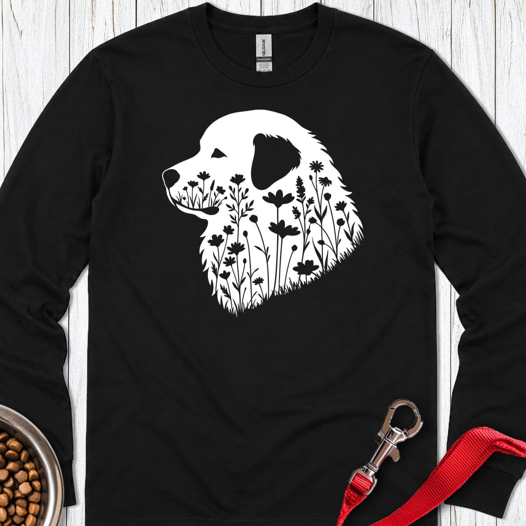 Great Pyrenees Flower Wreath Long Sleeve — Black