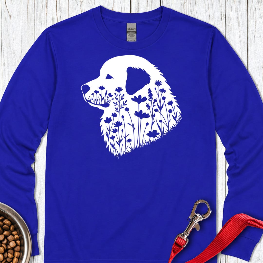 Great Pyrenees Flower Wreath Long Sleeve — Royal