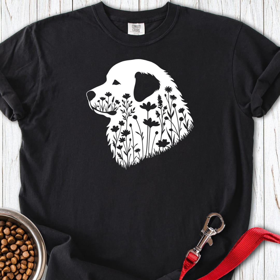 Great Pyrenees Flower Wreath Premium Tee — Black