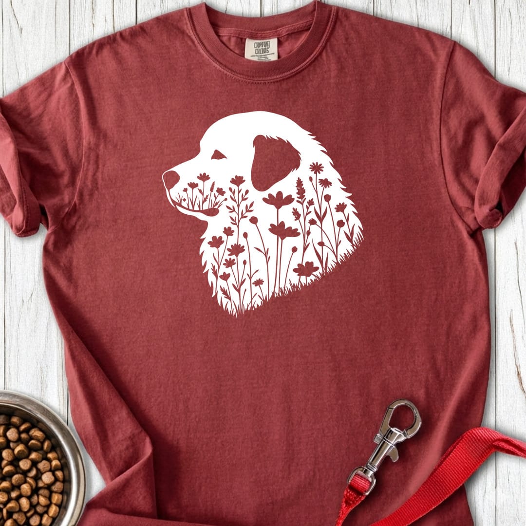 Great Pyrenees Flower Wreath Premium Tee — Brick
