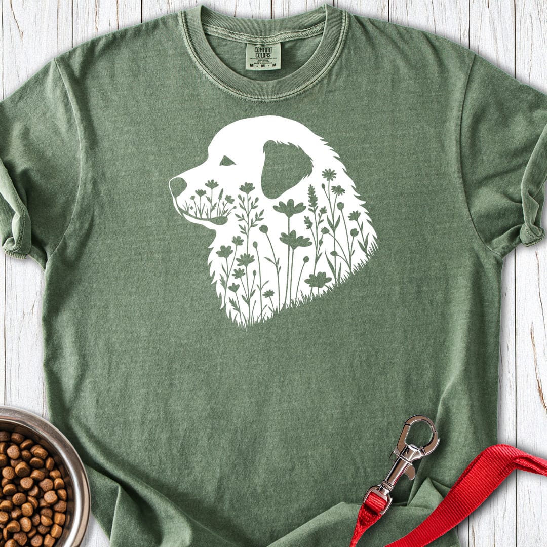 Great Pyrenees Flower Wreath Premium Tee — Moss