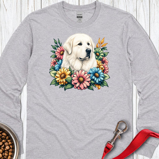 Great Pyrenees Flowers Long Sleeve Sport Grey