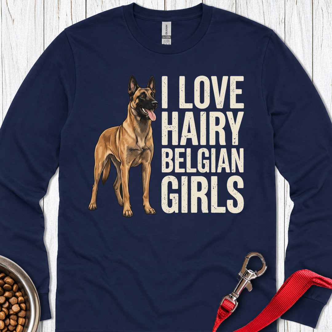 Hairy Belgian Malinois Long Sleeve — Navy