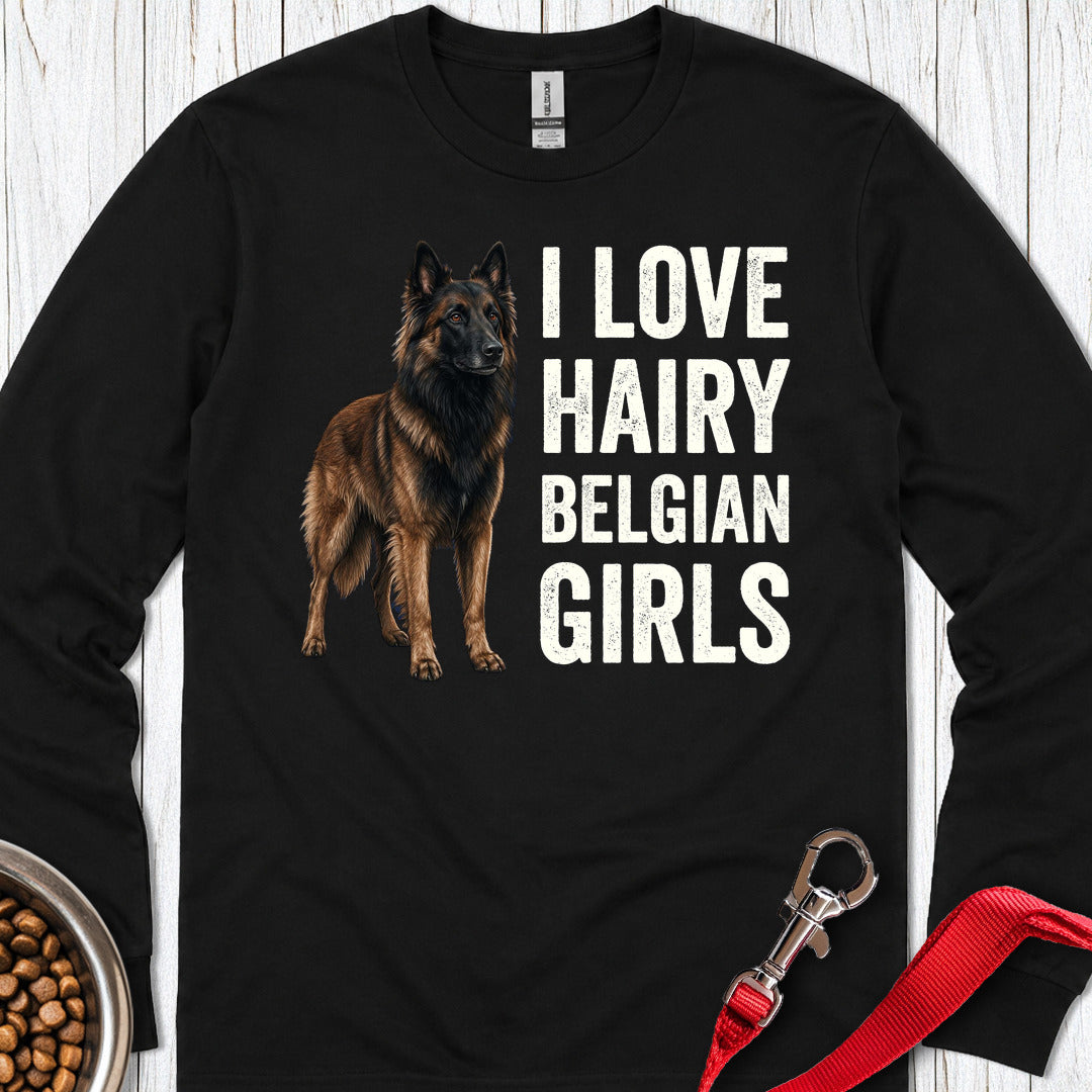 Hairy Belgian Tervuren Girls Long Sleeve — Black