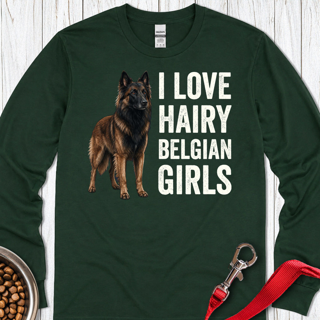 Hairy Belgian Tervuren Girls Long Sleeve — Forest Green