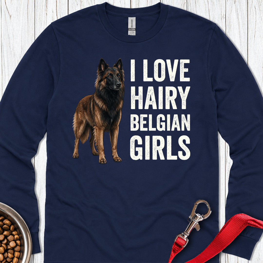 Hairy Belgian Tervuren Girls Long Sleeve — Navy