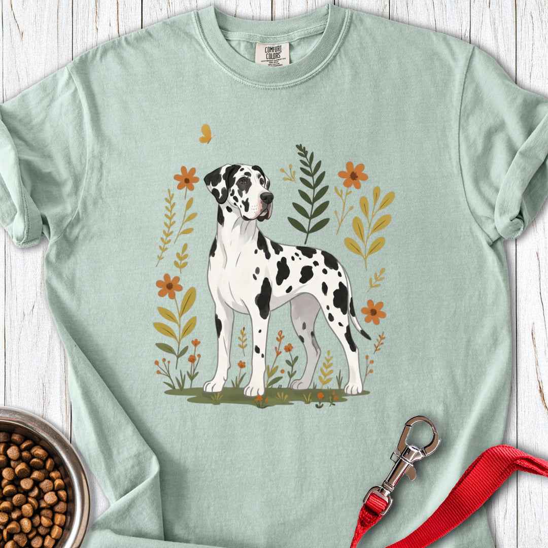 Harlequin Great Dane Flowers Premium Tee — Bay