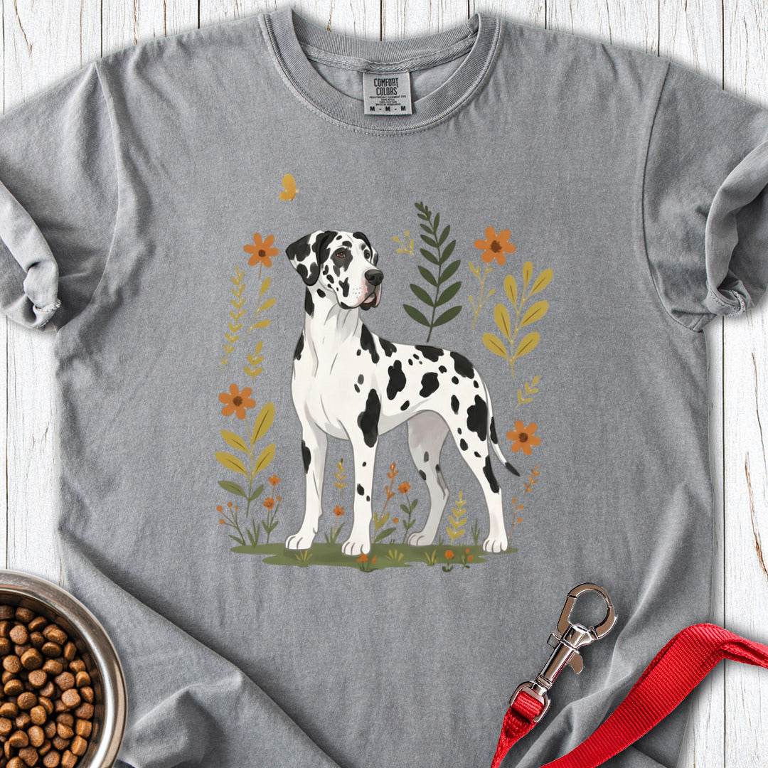 Harlequin Great Dane Flowers Premium Tee — Grey