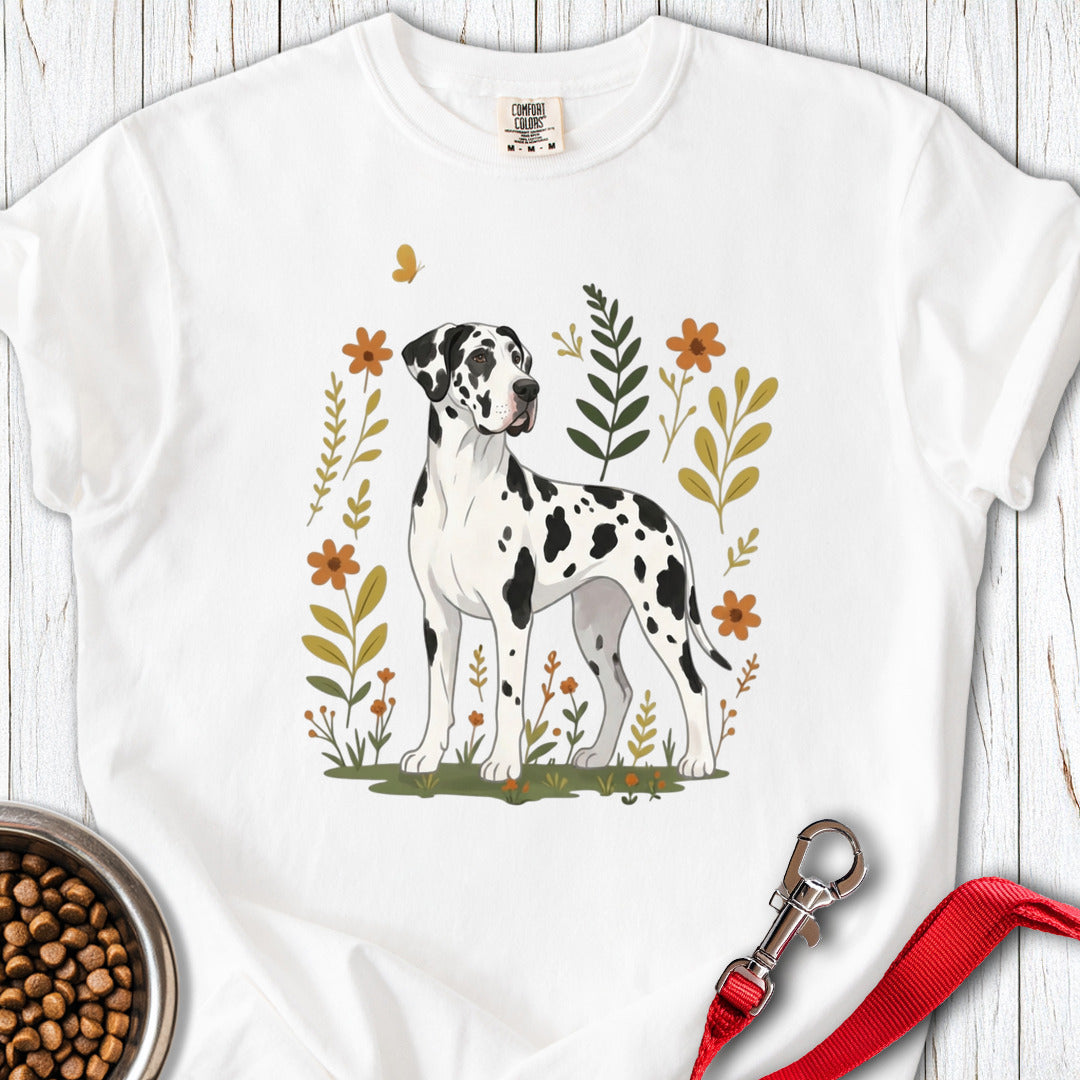 Harlequin Great Dane Flowers Premium Tee — White