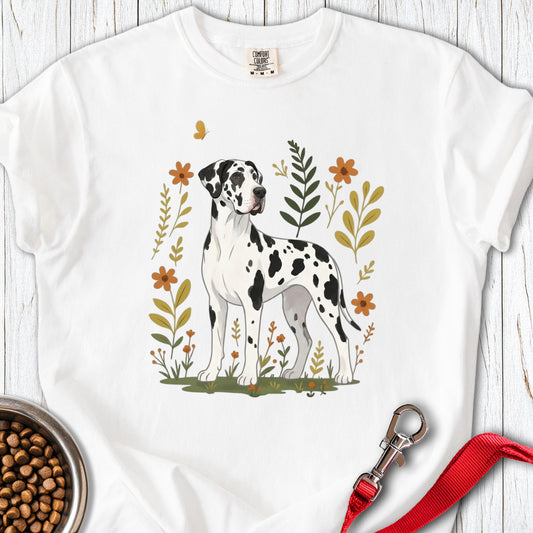 Harlequin Great Dane Flowers Premium Tee — White