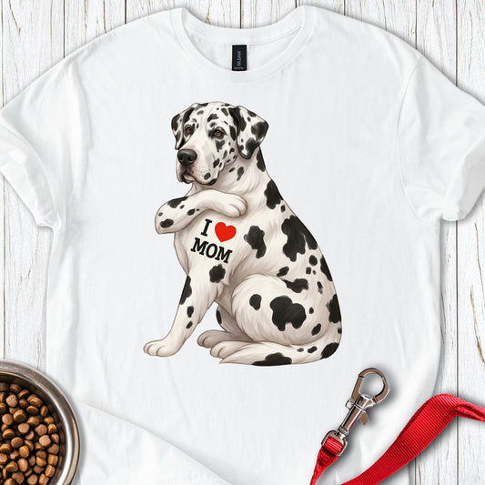 Harlequin Great Dane I Love Mom White