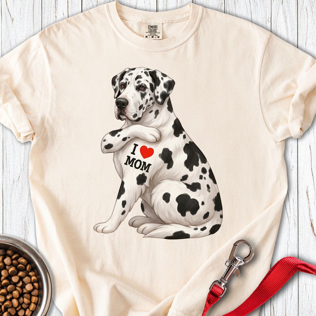 Harlequin Great Dane I Love Mom Premium Tee — Ivory