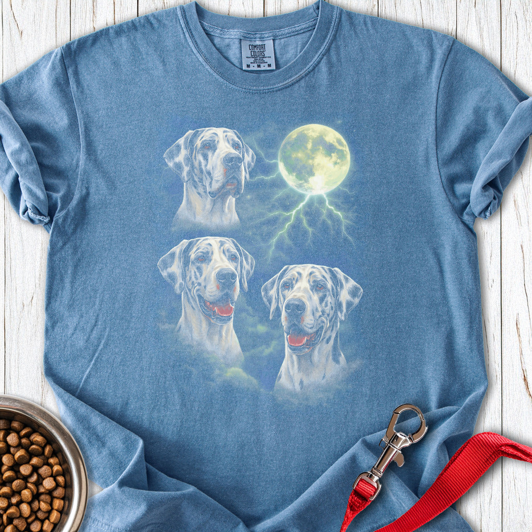 Harlequin Great Dane Moon Retro Premium Tee — Blue Jean