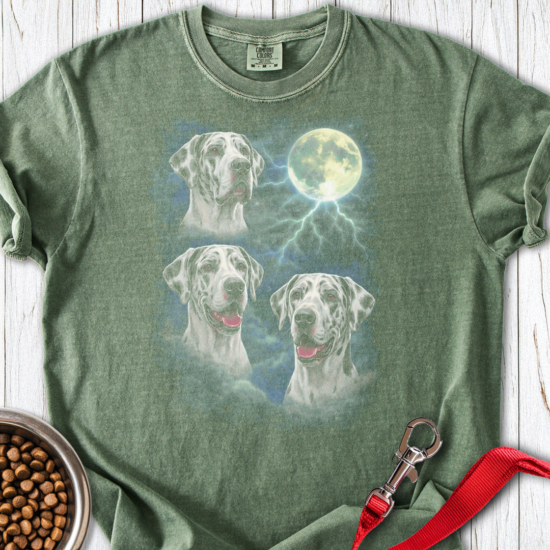Harlequin Great Dane Moon Retro Premium Tee — Moss