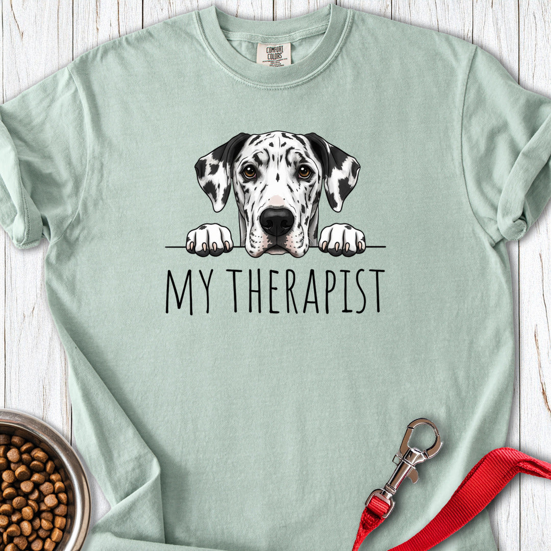 Harlequin Great Dane My Therapist Premium Tee — Bay