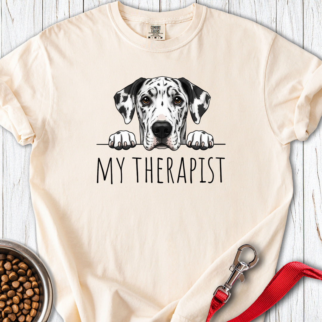 Harlequin Great Dane My Therapist Premium Tee — Ivory