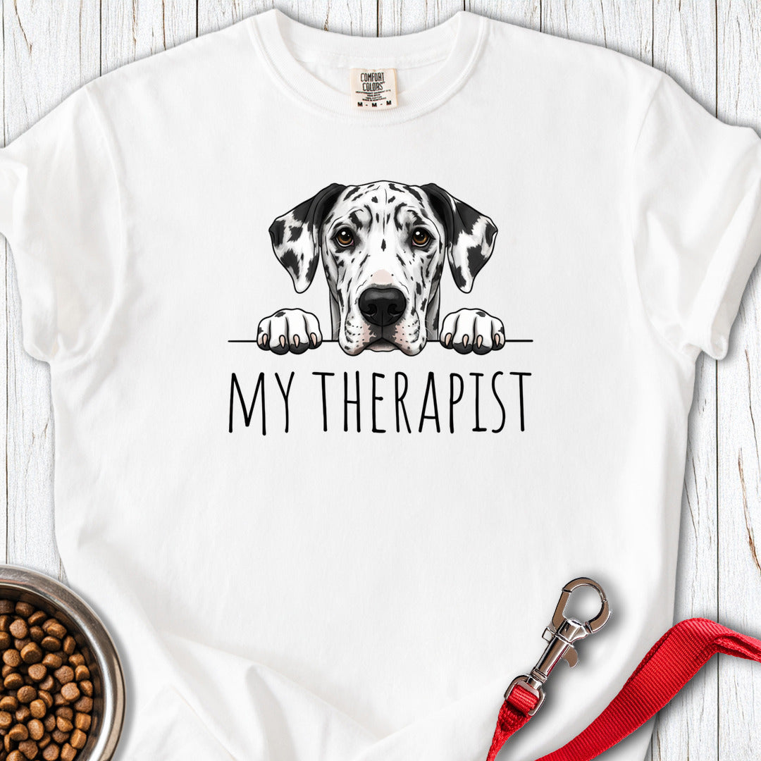 Harlequin Great Dane My Therapist Premium Tee — White