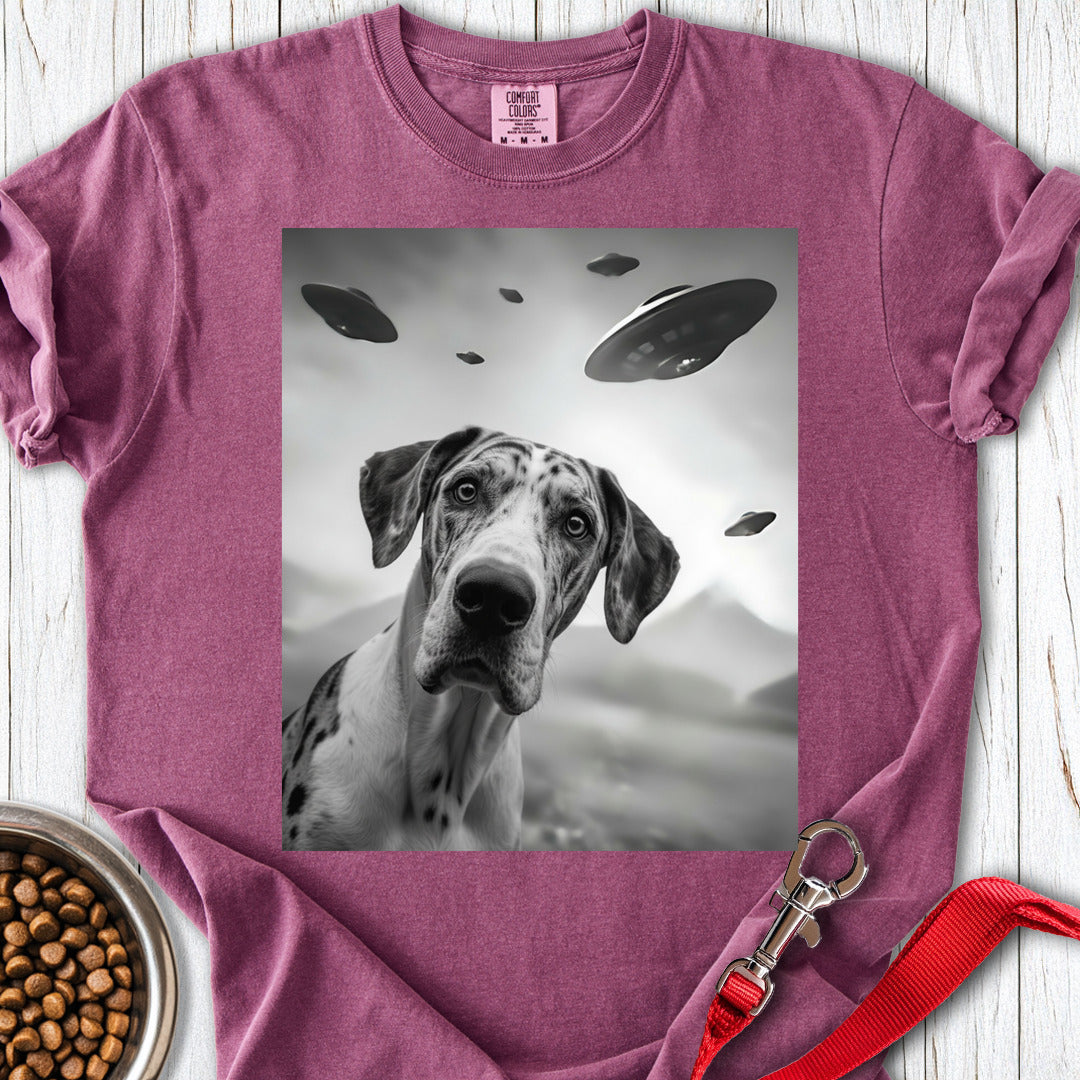 Harlequin Great Dane UFO Premium Tee — Berry