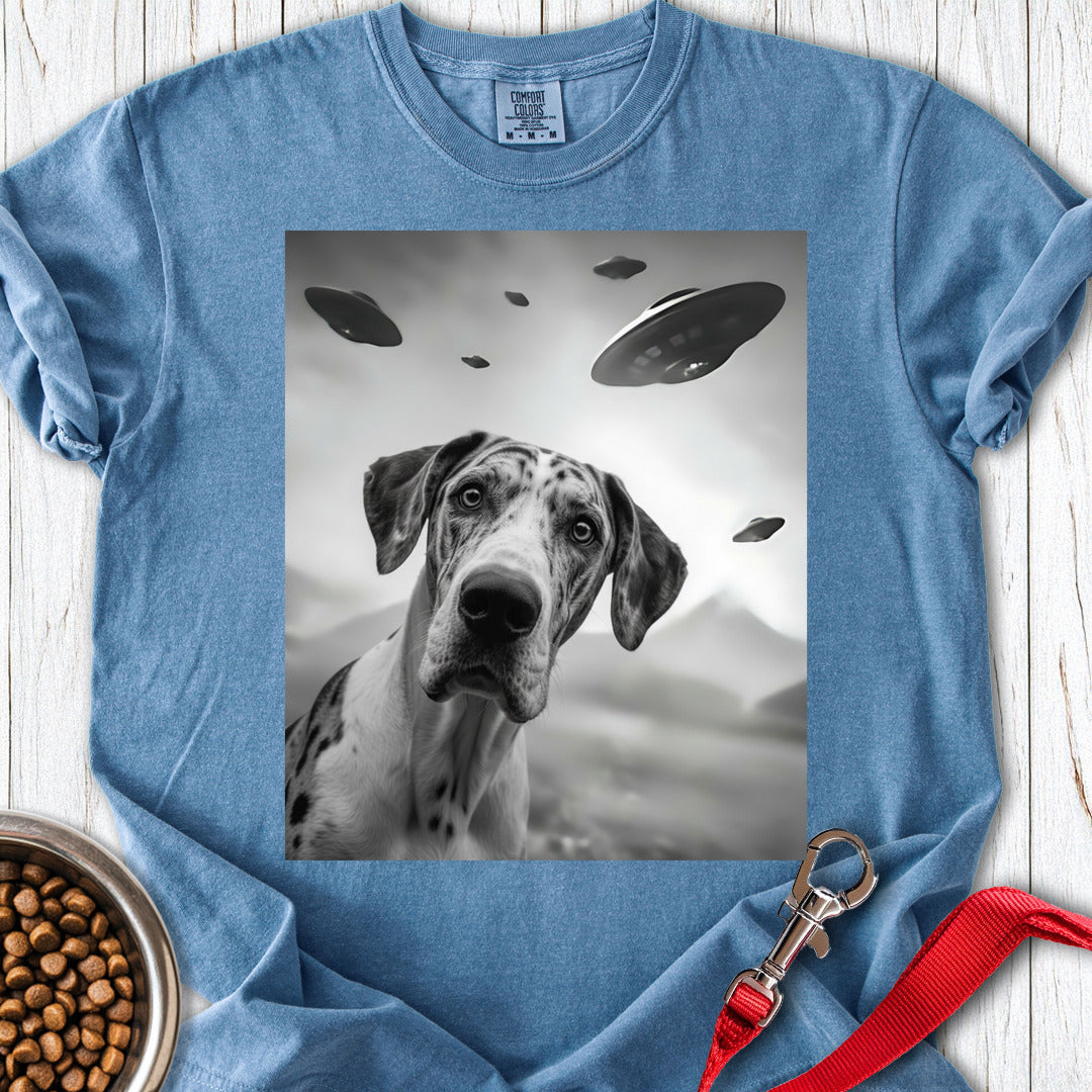 Harlequin Great Dane UFO Premium Tee — Blue Jean