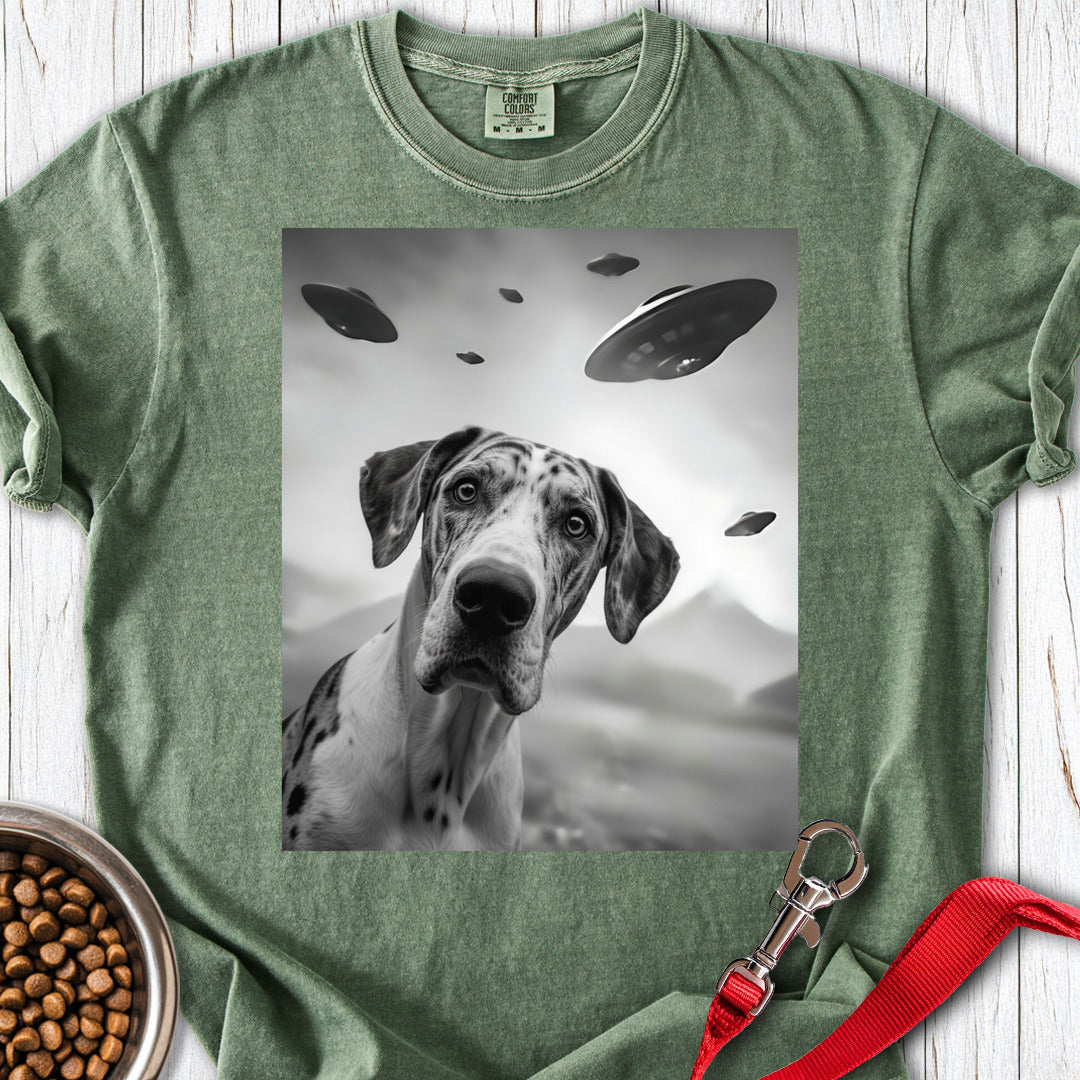 Harlequin Great Dane UFO Premium Tee — Moss