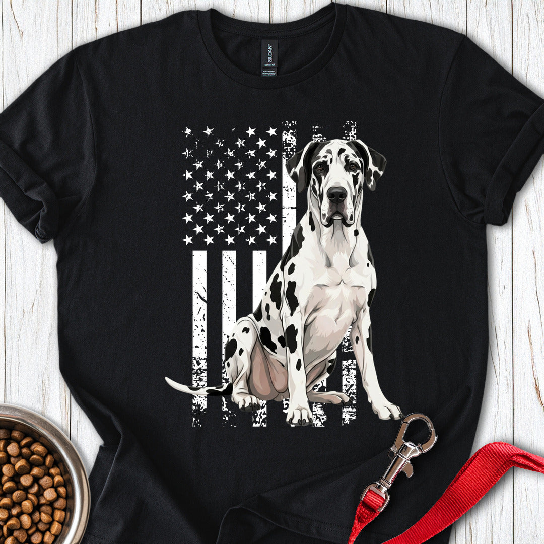 Harlequin Great Dane USA Flag Black