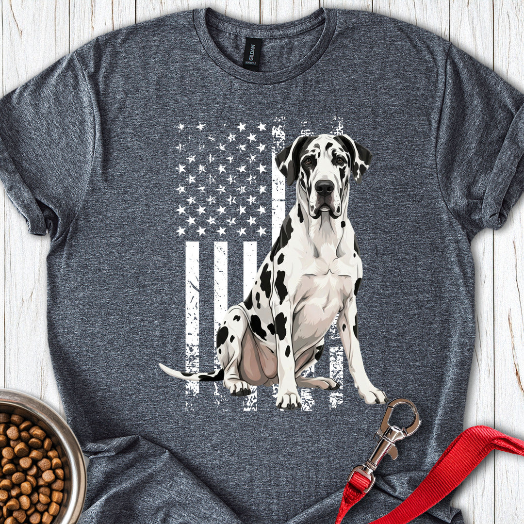 Harlequin Great Dane USA Flag Dark Heather