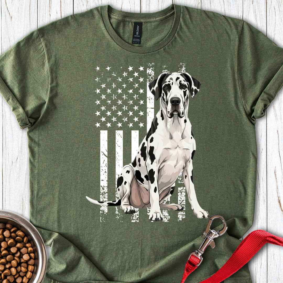 Harlequin Great Dane USA Flag Military Green