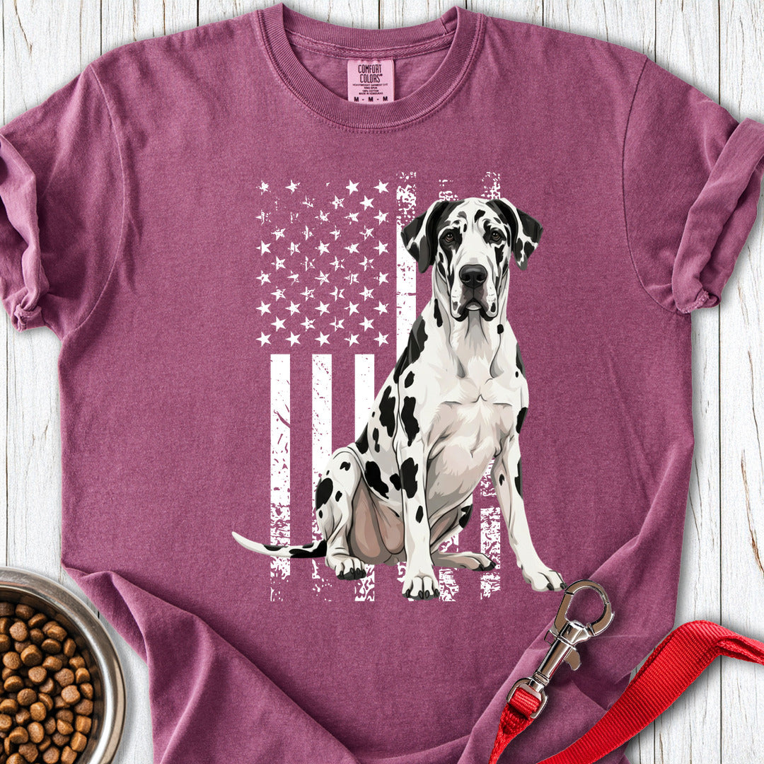 Harlequin Great Dane USA Flag Premium Tee — Berry