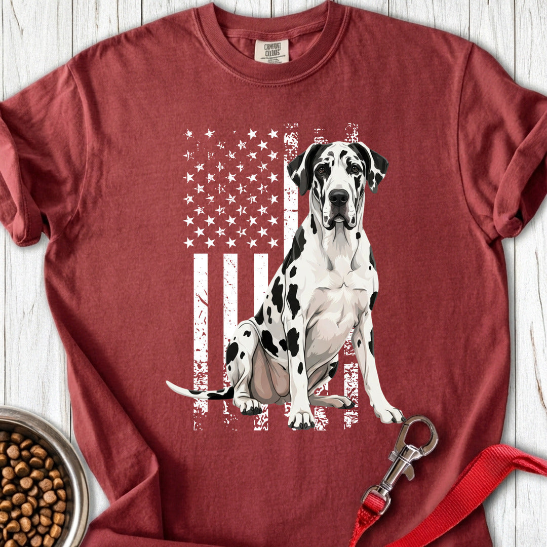 Harlequin Great Dane USA Flag Premium Tee — Brick