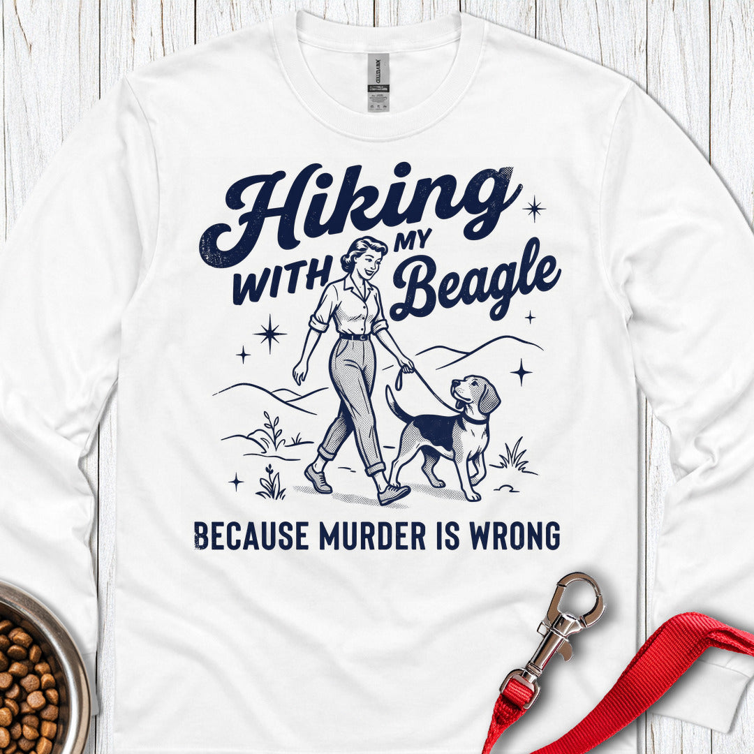 Hiking With My Beagle Long Sleeve — White