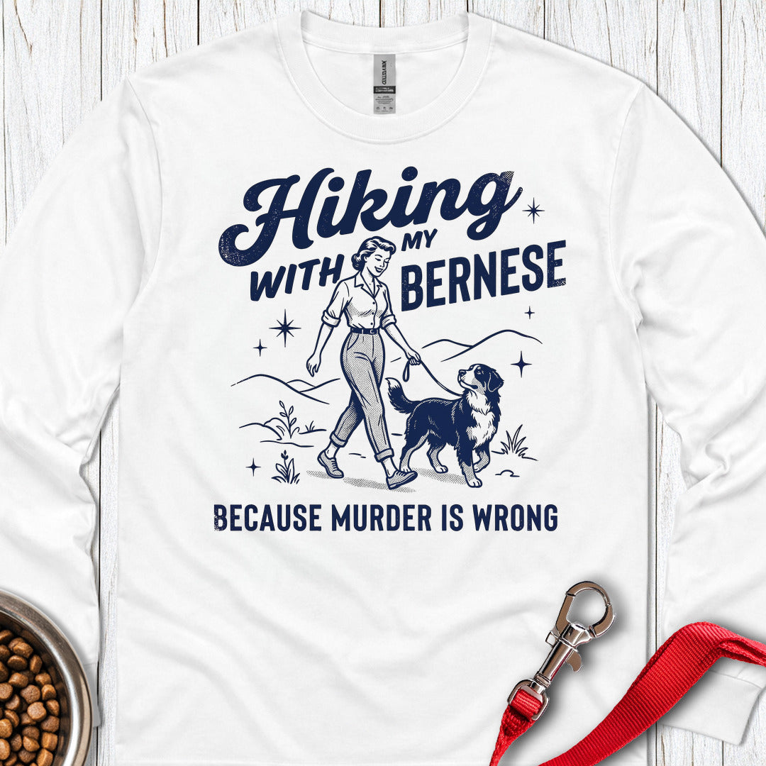 Hiking With My Bernese Mountain Dog Long Sleeve — White