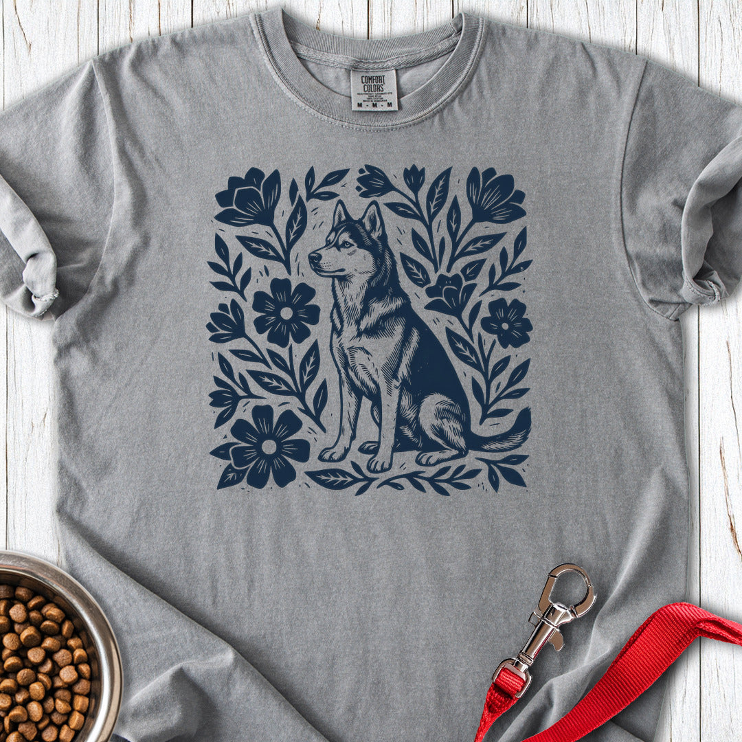 Husky Linocut Premium Tee Grey