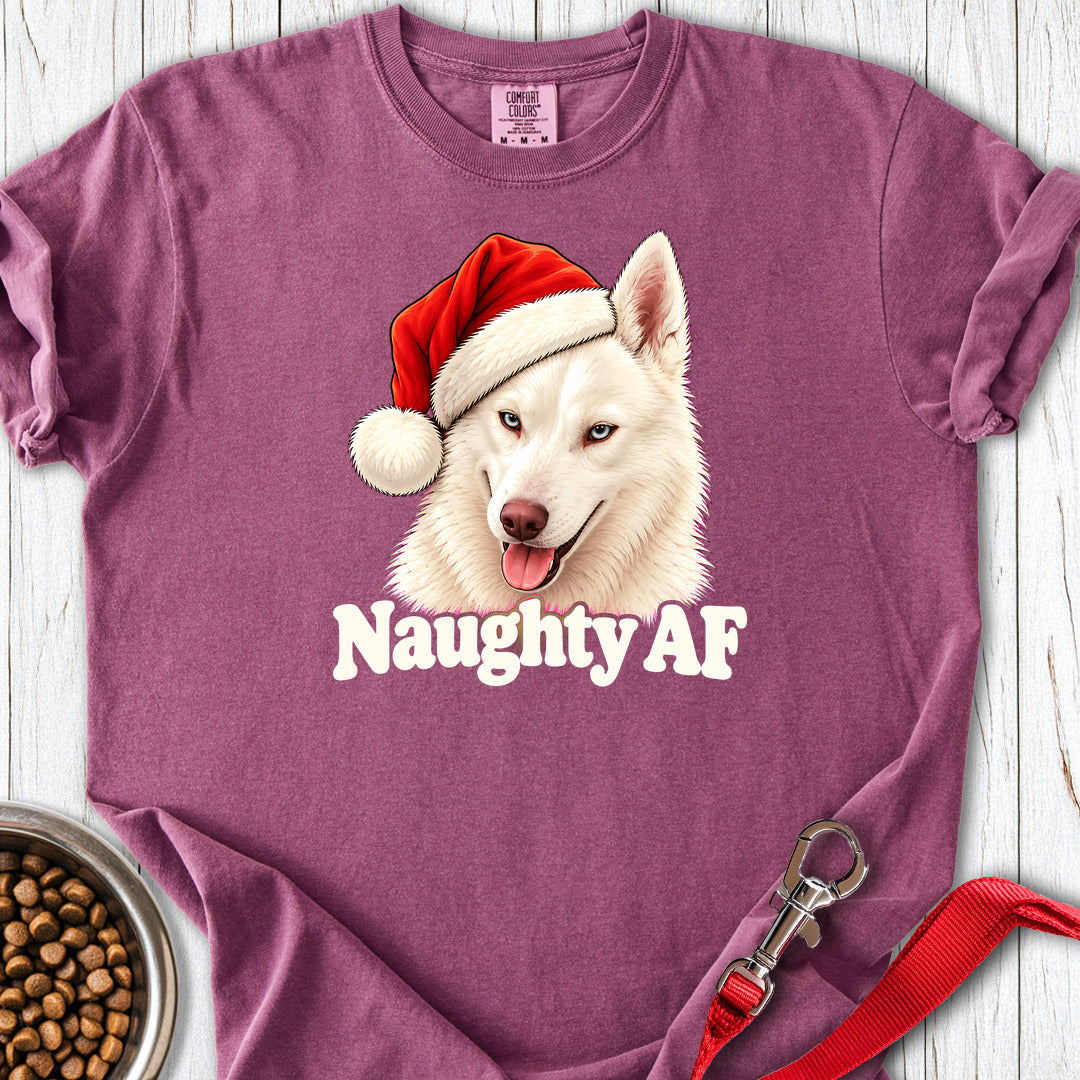 husky naughty Ondeugende Husky Met Kerstmuts Premium Tee — Berry