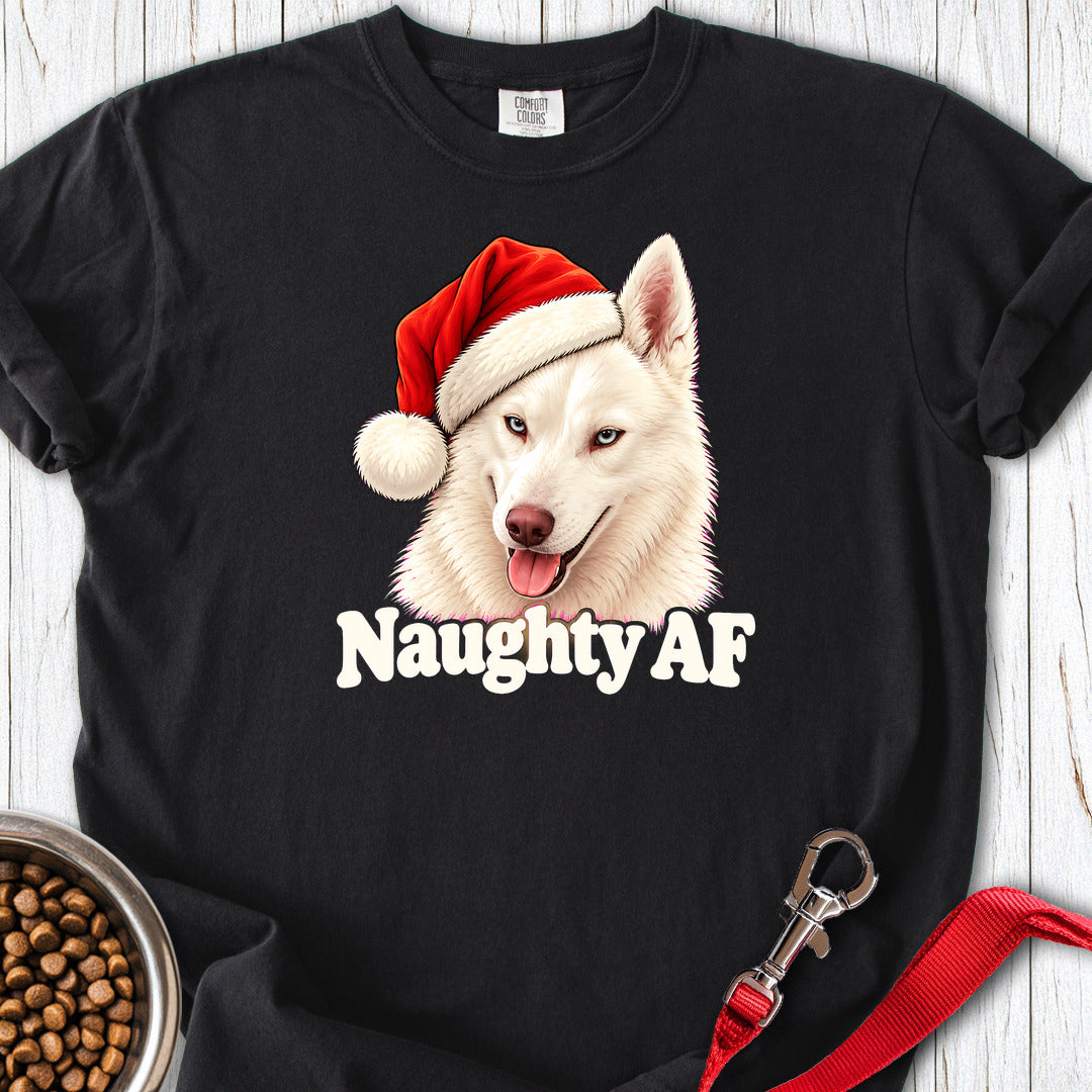 husky naughty Ondeugende Husky Met Kerstmuts Premium Tee — Black