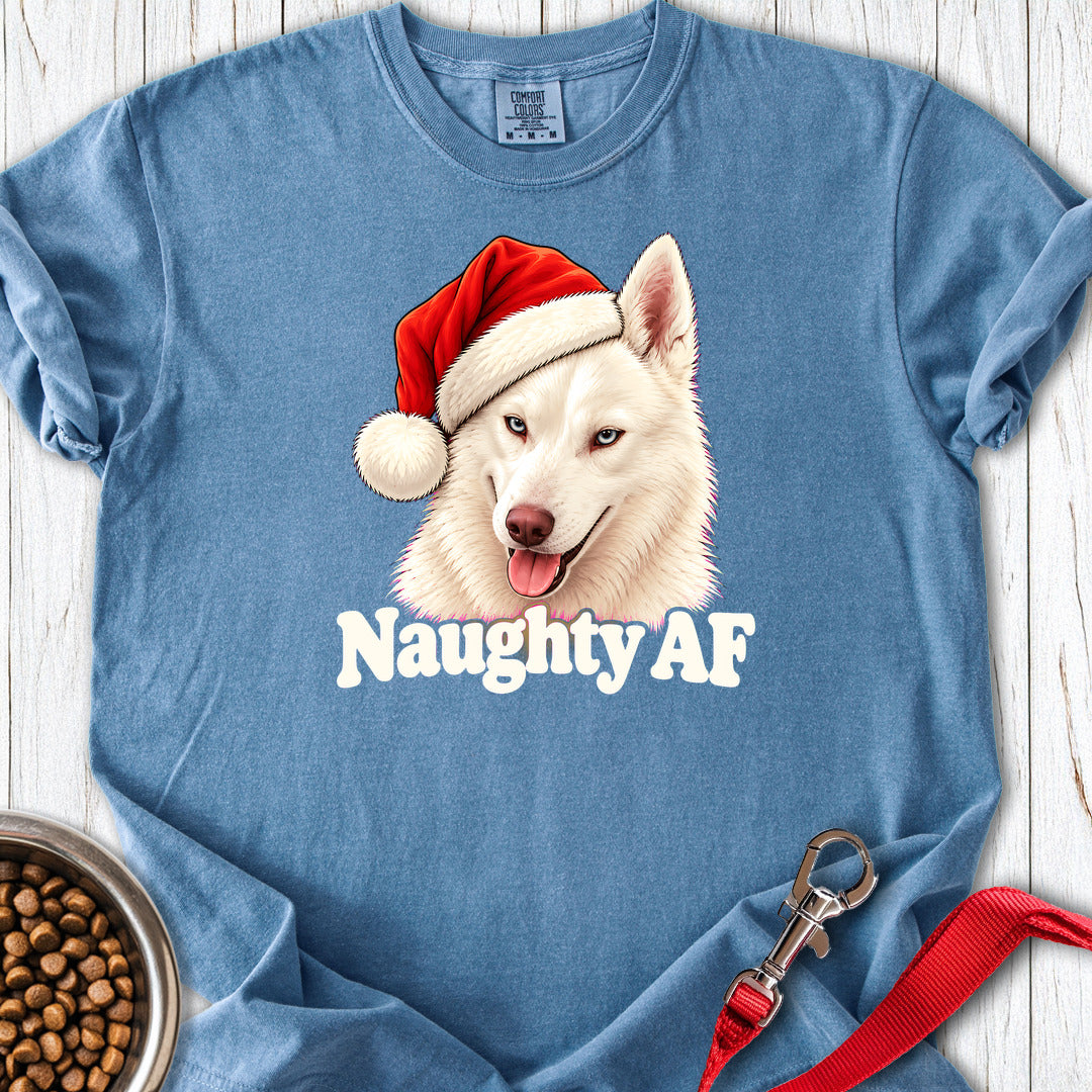 husky naughty Ondeugende Husky Met Kerstmuts Premium Tee — Blue Jean