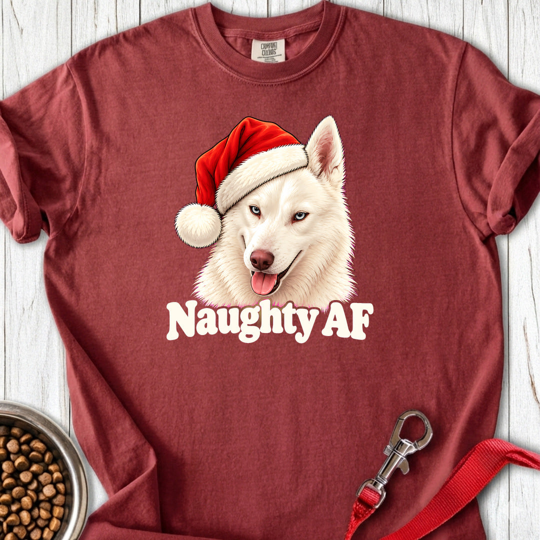 husky naughty Ondeugende Husky Met Kerstmuts Premium Tee — Brick