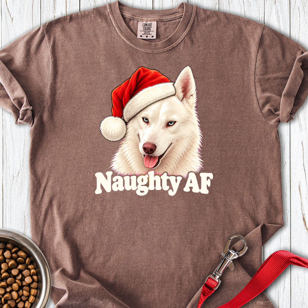 husky naughty Ondeugende Husky Met Kerstmuts Premium Tee — Espresso