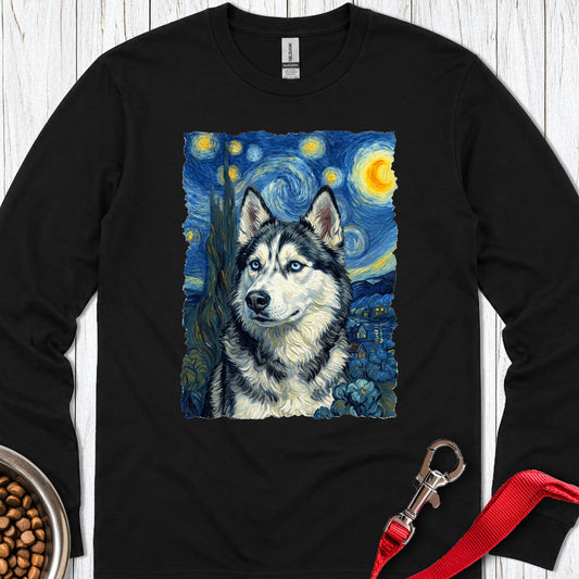 Husky Portrait Van Gogh Long Sleeve — Black