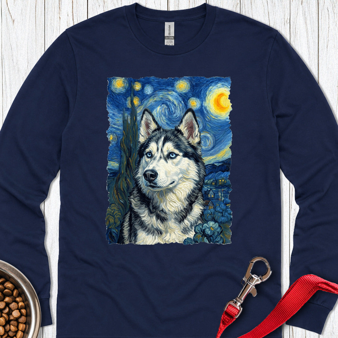 Husky Portrait Van Gogh Long Sleeve — Navy