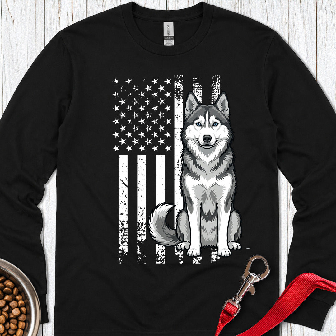 Husky USA Flag Long Sleeve — Black