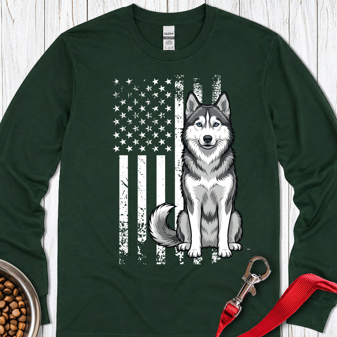 Husky USA Flag Long Sleeve — Forest Green
