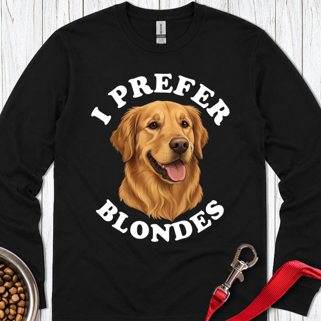 I Prefer Blondes Golden Retriever Long Sleeve — Black