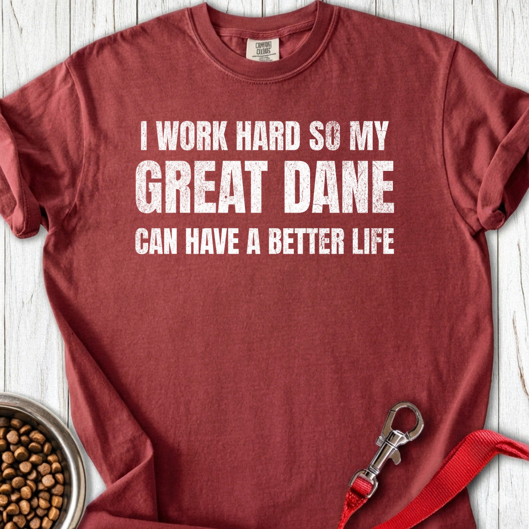 I Work Hard Great Dane Premium Tee — Brick