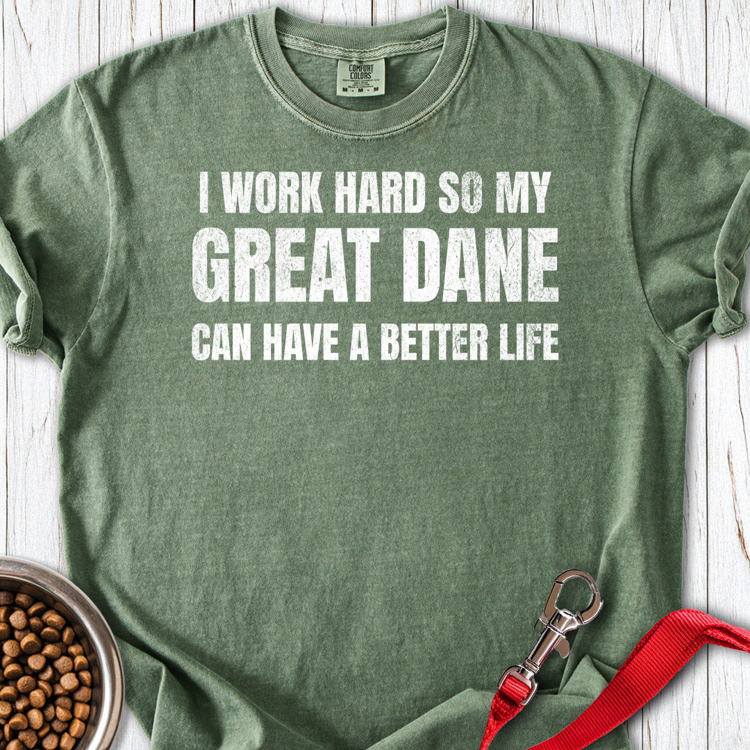 I Work Hard Great Dane Premium Tee — Moss