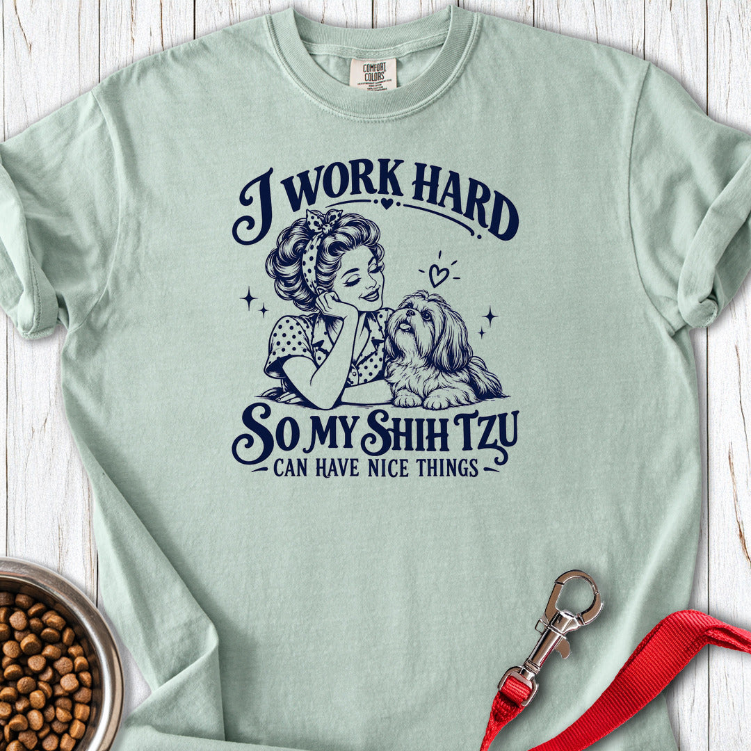 I Work Hard Shih Tzu Premium Tee — Bay