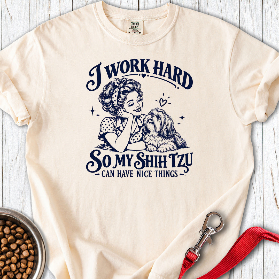 I Work Hard Shih Tzu Premium Tee — Ivory